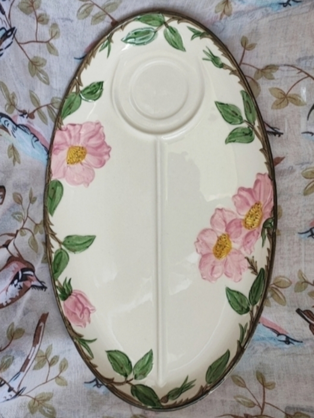 Vintage Franciscan Ware Desert Rose TV Snack Divided Plate With Cup Holder EUC